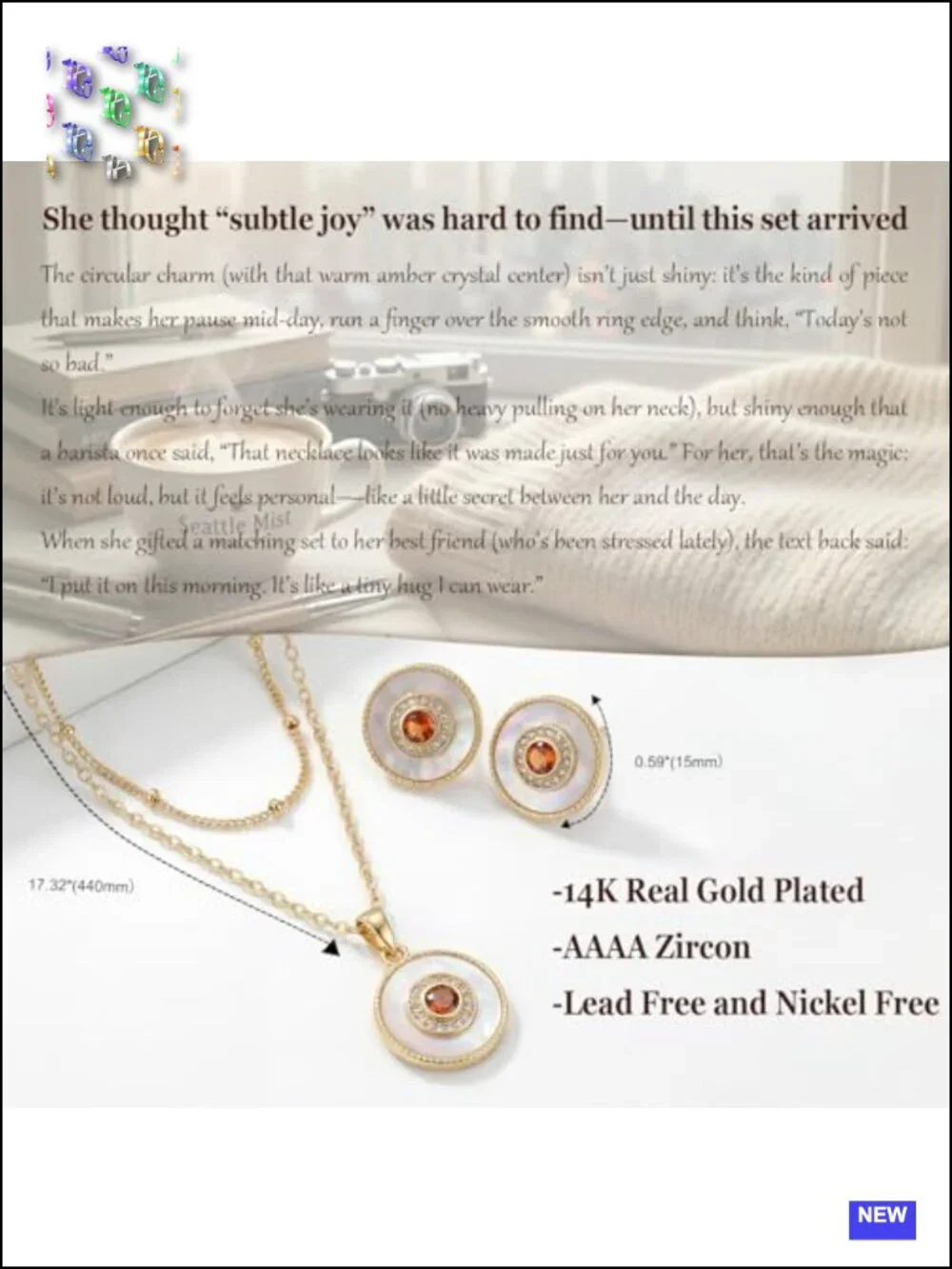 14K Gold Filled Dainty Layered Necklace Set with Zircon Pendant